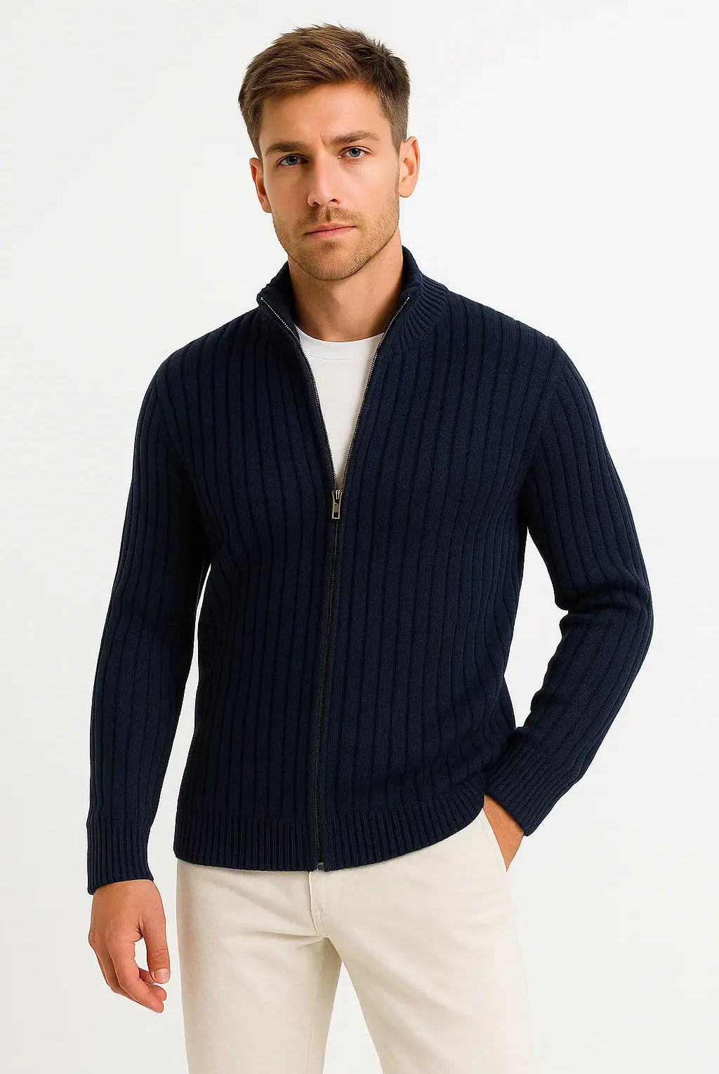 Men's Lightweight Ribbed Knit Cardigan Sweater for Casual and Formal Wear - 2