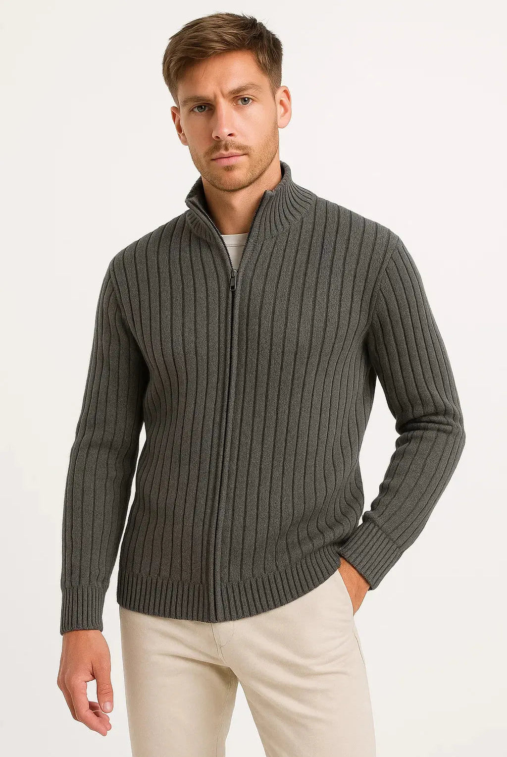 Men's Lightweight Ribbed Knit Cardigan Sweater for Casual and Formal Wear - 3