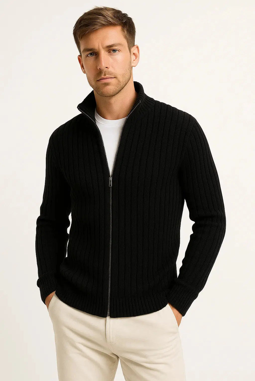 Men's Lightweight Ribbed Knit Cardigan Sweater for Casual and Formal Wear - 4