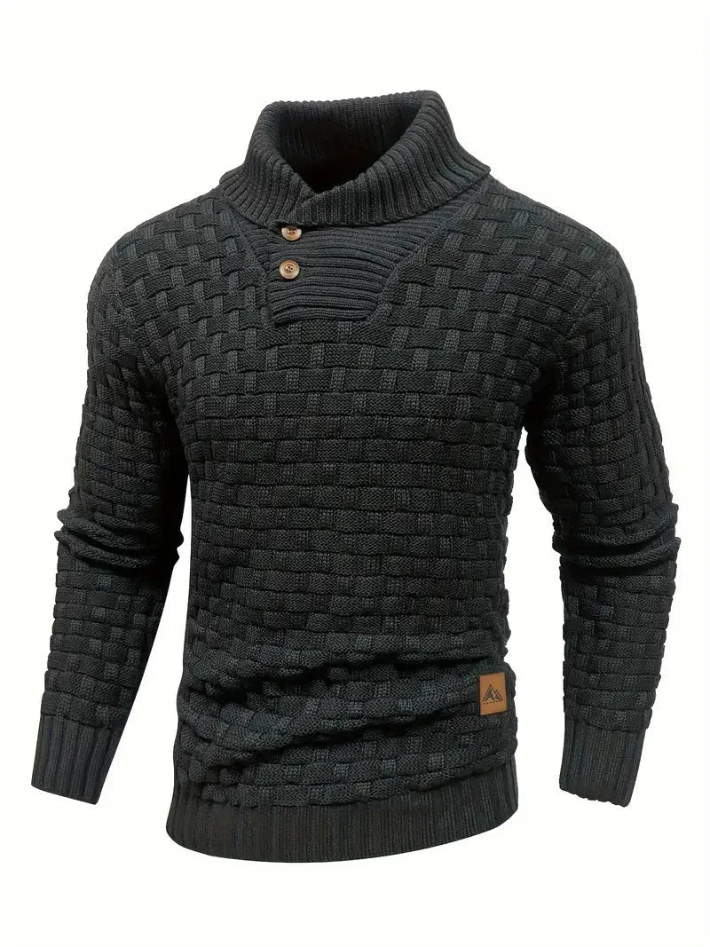 Men's Button-Neck Knit Sweater Regular Fit with Unique Pattern 0