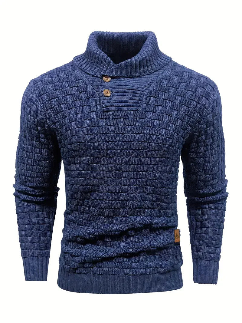 Men's Button-Neck Knit Sweater Regular Fit with Unique Pattern 1