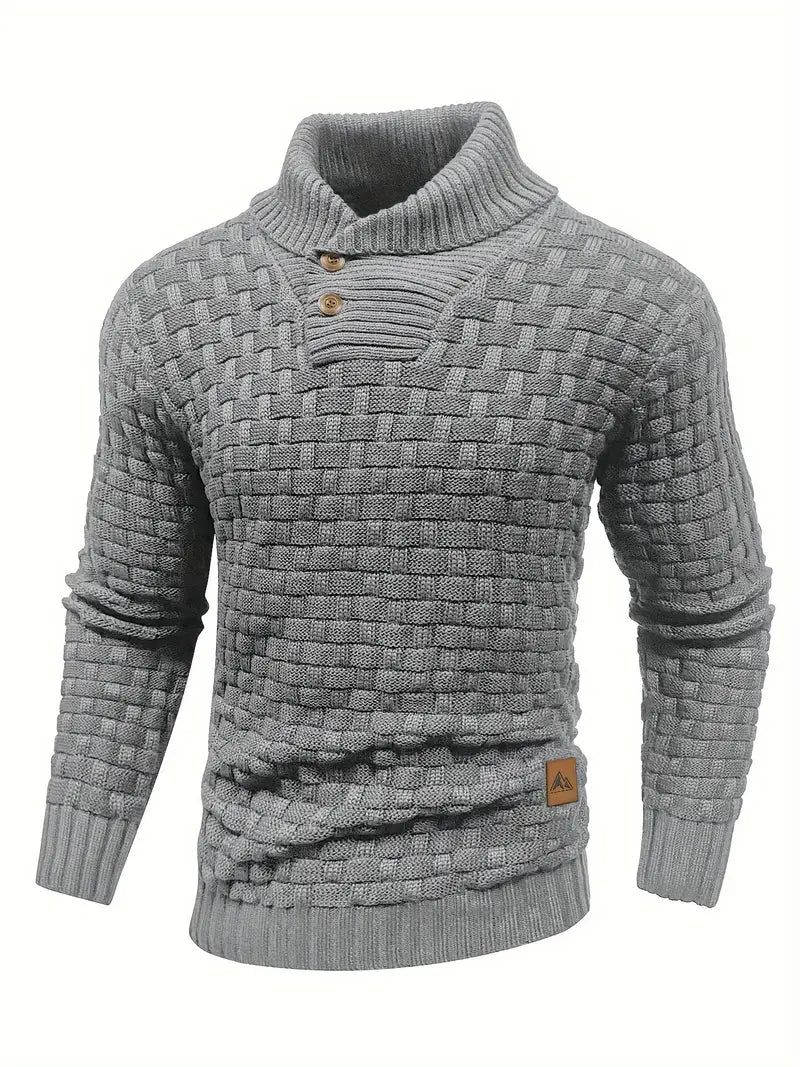 Men's Button-Neck Knit Sweater Regular Fit with Unique Pattern 2
