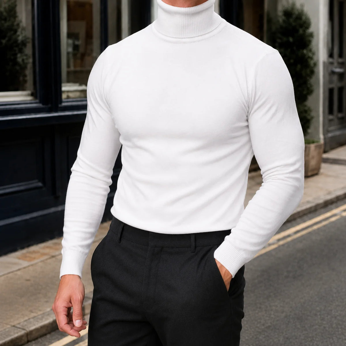 Men's Cashmere-Feel Turtleneck Sweater with Ribbed Neck 2