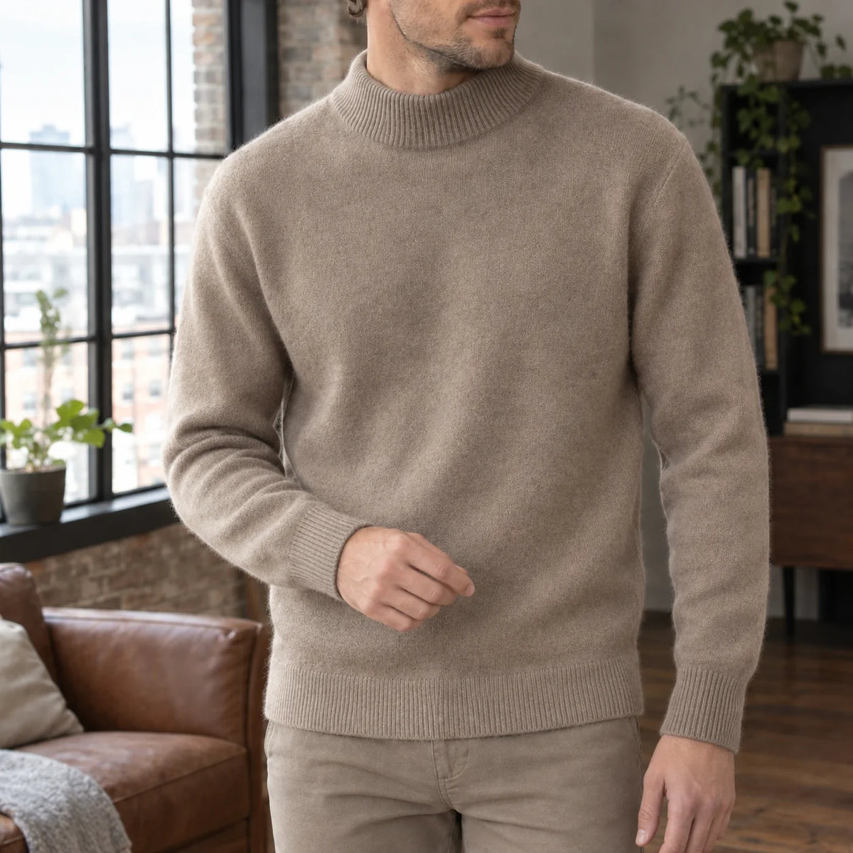 Men's Cashmere Mock Neck Sweater Relaxed Fit 2