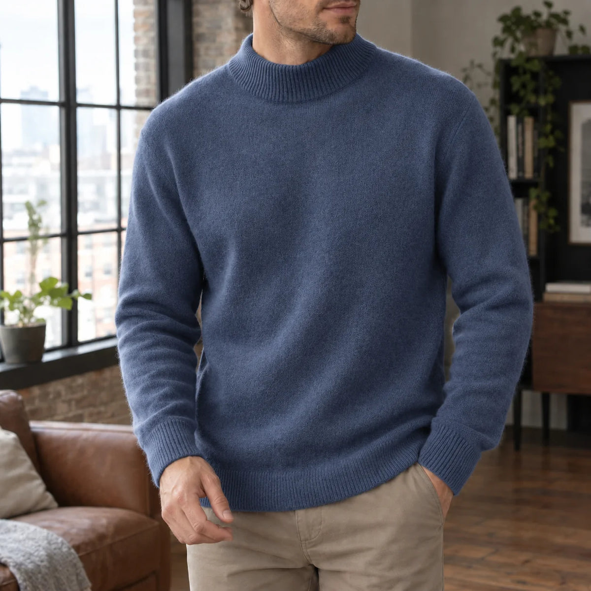 Men's Cashmere Mock Neck Sweater Relaxed Fit 3
