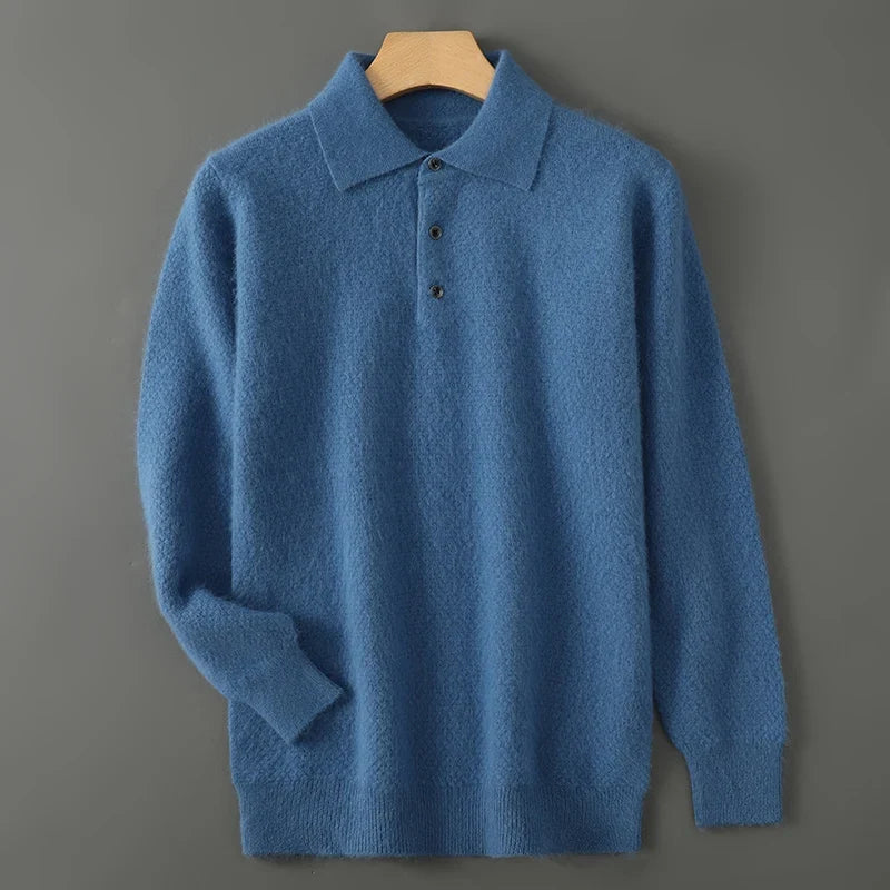 Men's Cashmere Polo Sweater with Button-Down Collar 3