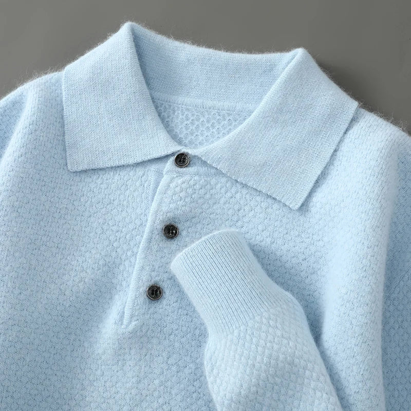 Men's Cashmere Polo Sweater with Button-Down Collar 5