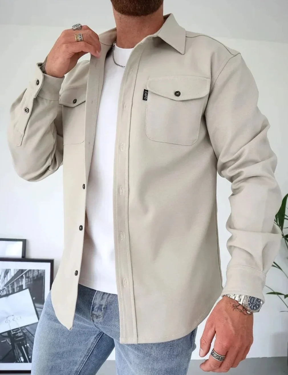 Men's Casual Shirt Jacket with Button Closure and Chest Pockets 4