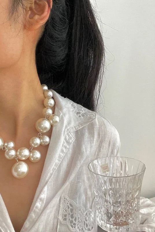 Men's Chain Necklace with Simulated Pearl Round Resin Beads 1