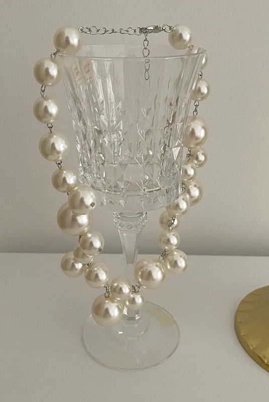 Men's Chain Necklace with Simulated Pearl Round Resin Beads 2