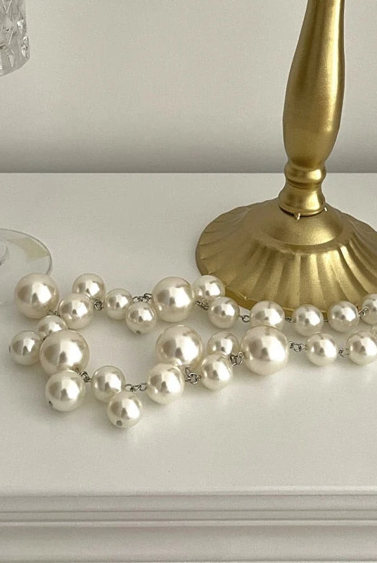 Men's Chain Necklace with Simulated Pearl Round Resin Beads 3