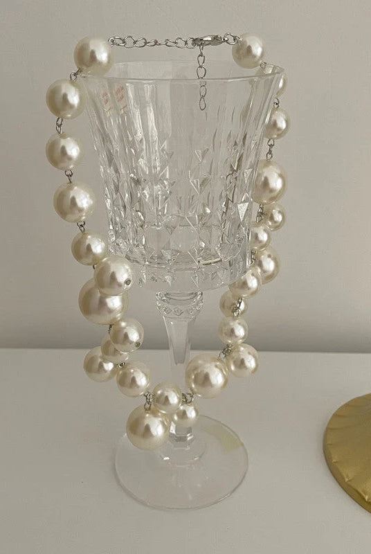 Men's Chain Necklace with Simulated Pearl Round Resin Beads 4