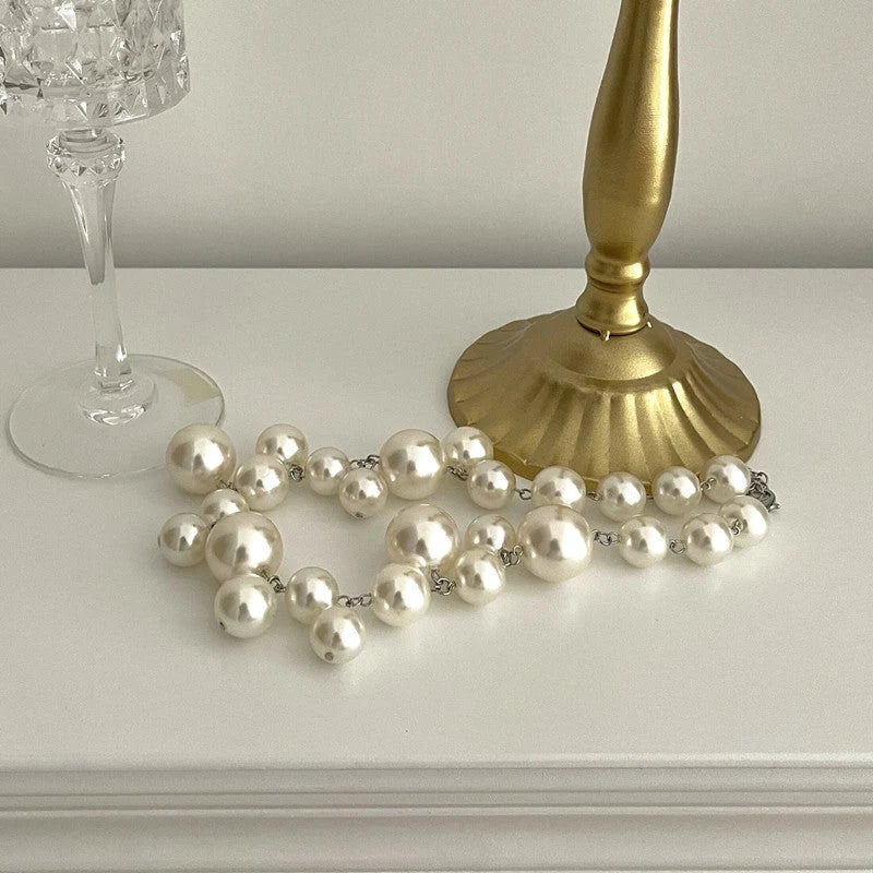 Men's Chain Necklace with Simulated Pearl Round Resin Beads 6