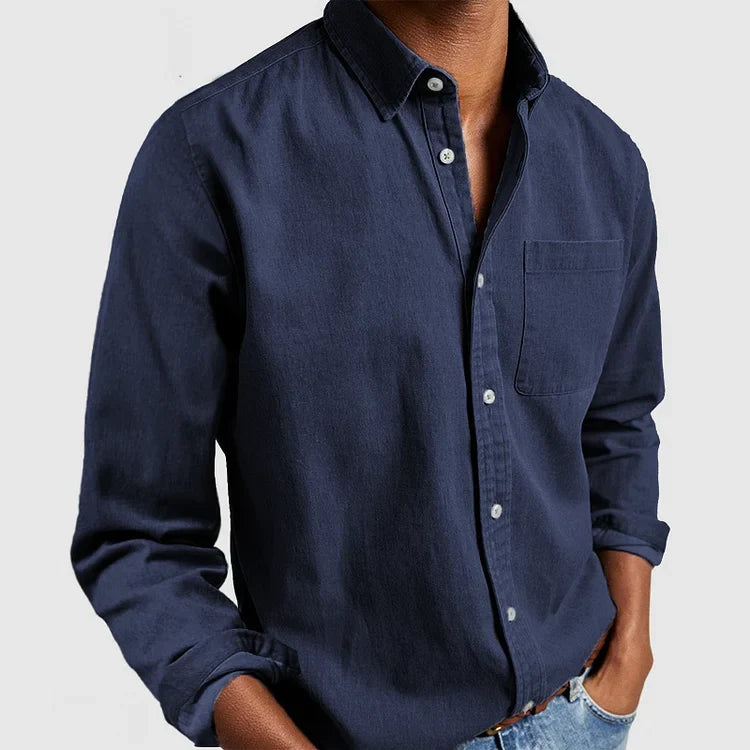 Men's Classic Fit Casual Denim Shirt with Chest Pocket 0