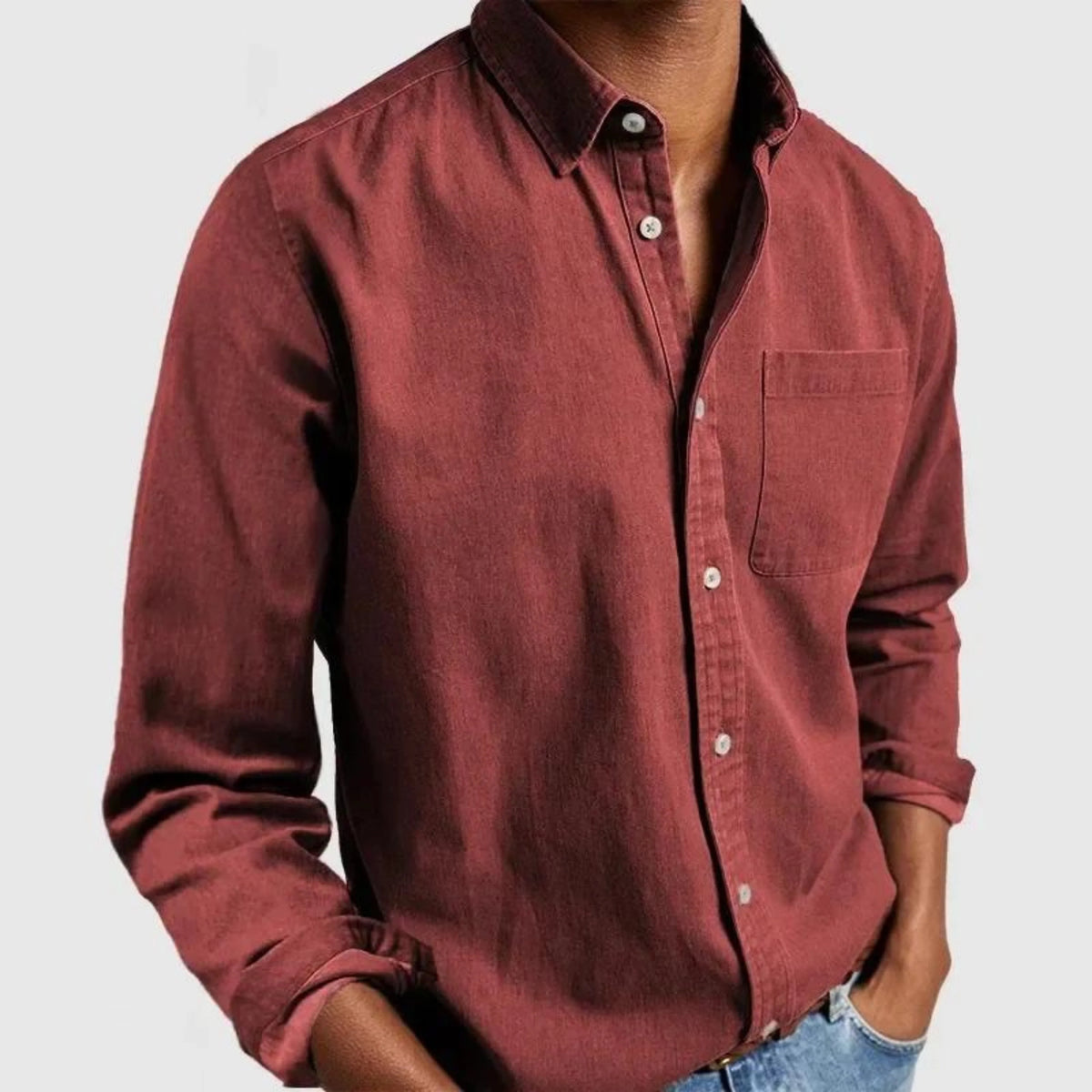 Men's Classic Fit Casual Denim Shirt with Chest Pocket 7