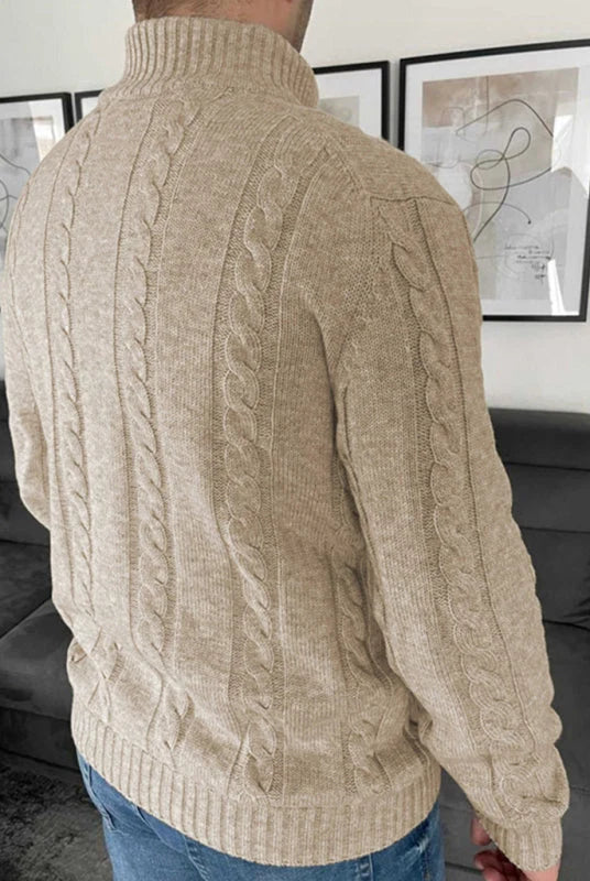 Men's Classic Stand-Up Collar Cable Knit Cardigan with Button Front Closure 2