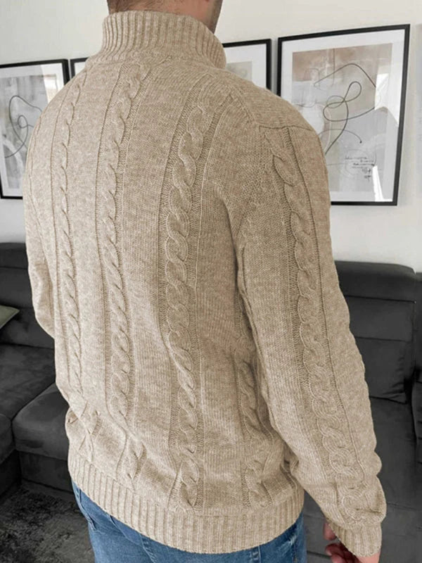 Men's Classic Stand-Up Collar Cable Knit Cardigan with Button Front Closure 2