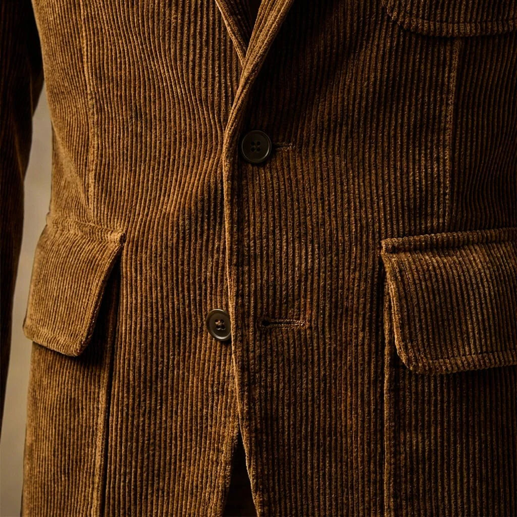 Men's Corduroy Blazer Jacket with Notch Lapels and Three-Button Closure 5