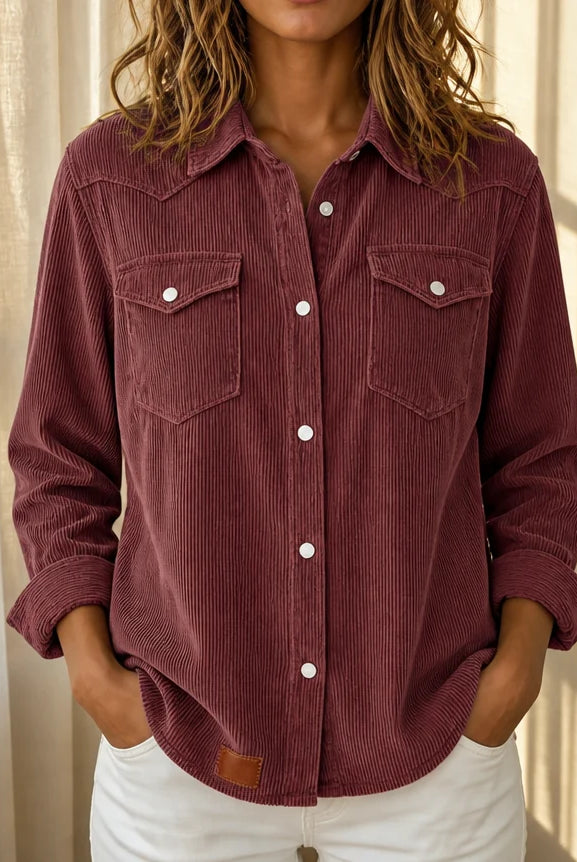 Men's Corduroy Western Yoke Shirt Jacket with Snap Front and Chest Flap Pockets 0