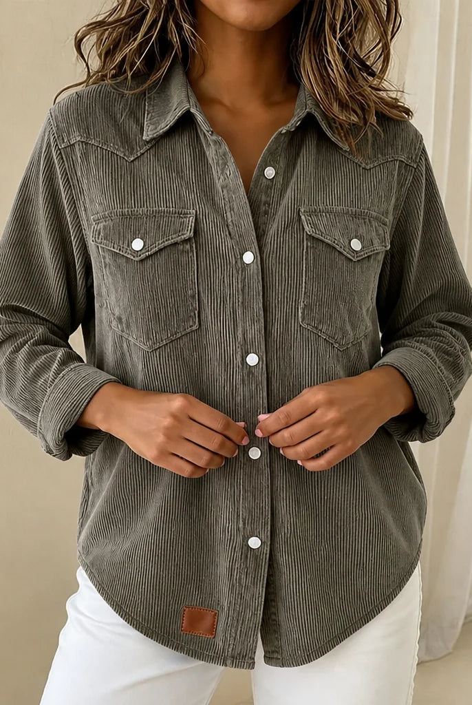 Men's Corduroy Western Yoke Shirt Jacket with Snap Front and Chest Flap Pockets 1