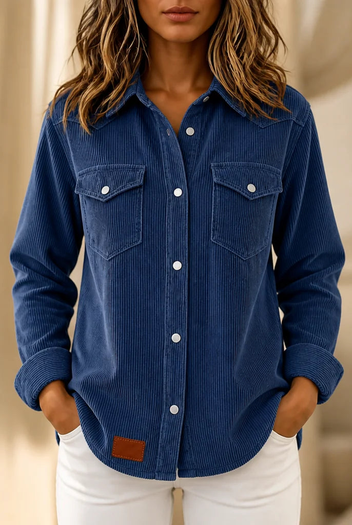Men's Corduroy Western Yoke Shirt Jacket with Snap Front and Chest Flap Pockets 2