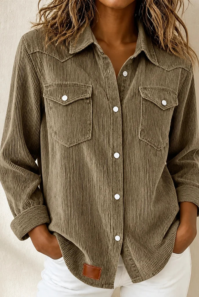 Men's Corduroy Western Yoke Shirt Jacket with Snap Front and Chest Flap Pockets 3