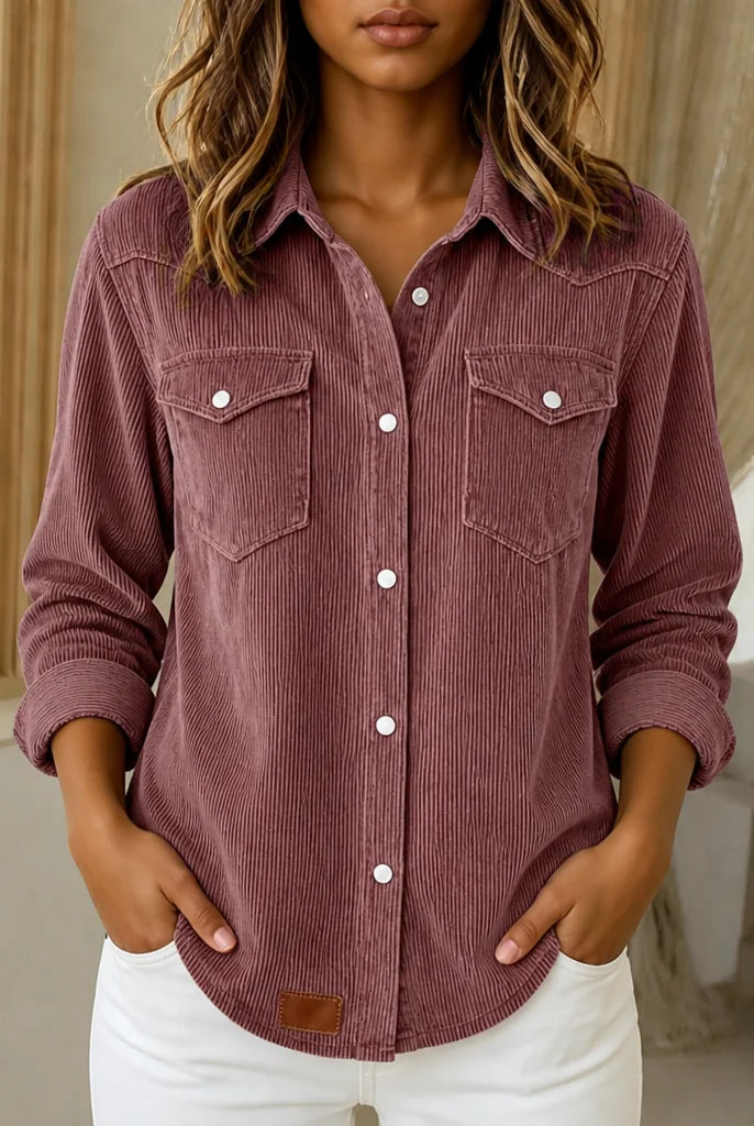 Men's Corduroy Western Yoke Shirt Jacket with Snap Front and Chest Flap Pockets 5
