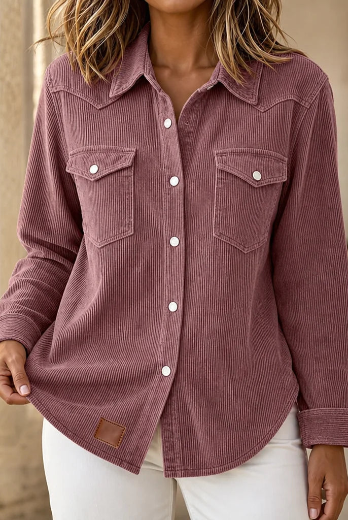 Men's Corduroy Western Yoke Shirt Jacket with Snap Front and Chest Flap Pockets 7