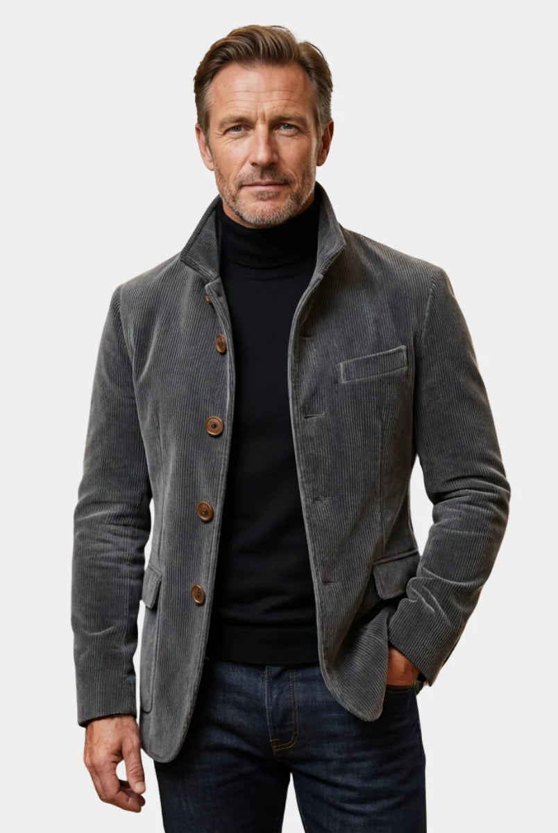 Men's Corduroy Zip Jacket with Button Front and Tailored Fit 1