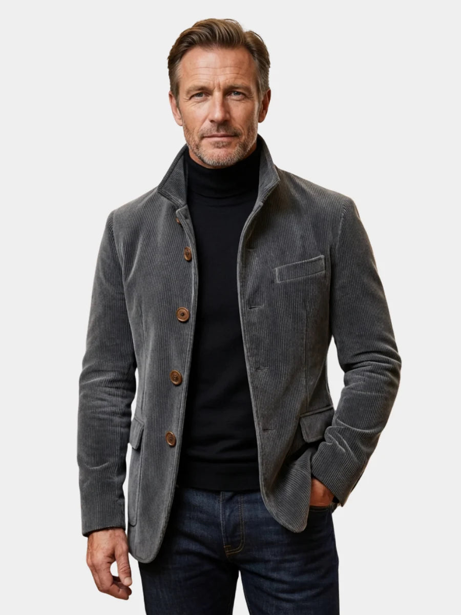 Men's Corduroy Zip Jacket with Button Front and Tailored Fit 1