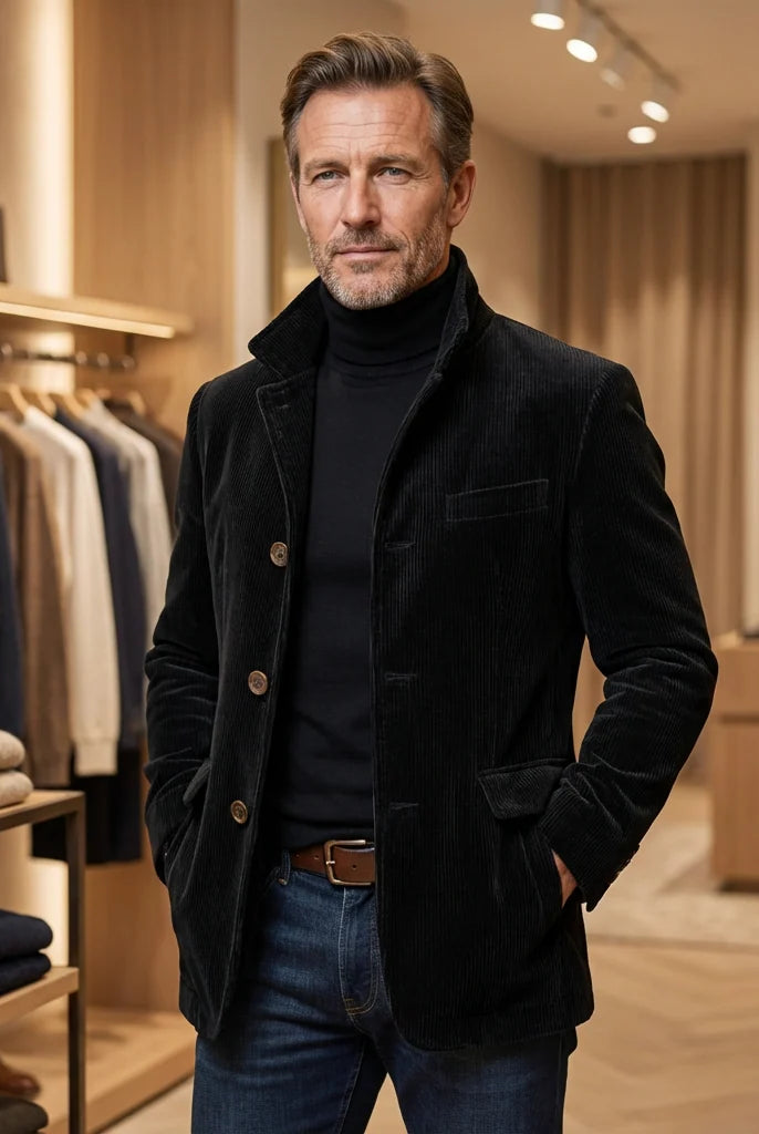 Men's Corduroy Zip Jacket with Button Front and Tailored Fit 3
