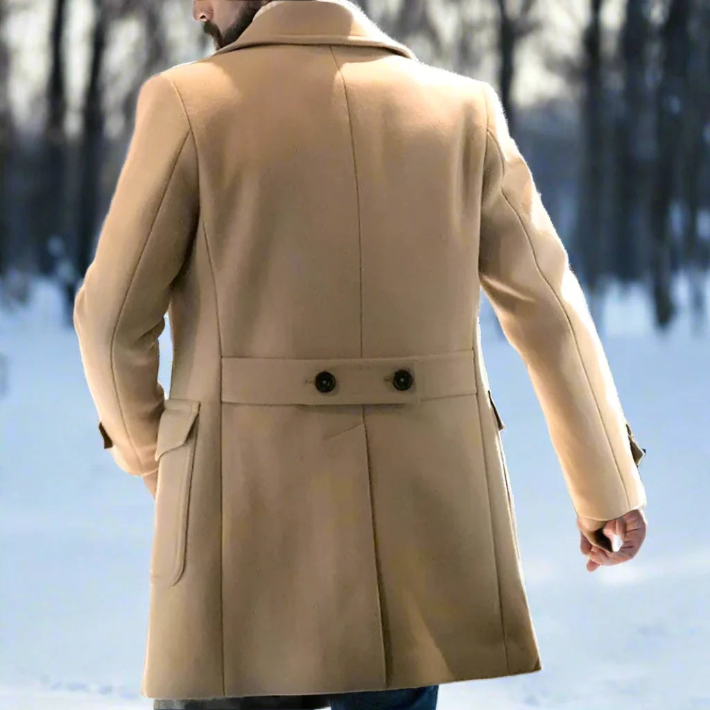 Men's Double-Breasted Peacoat with Gold Buttons and Wide Notch Lapels 2