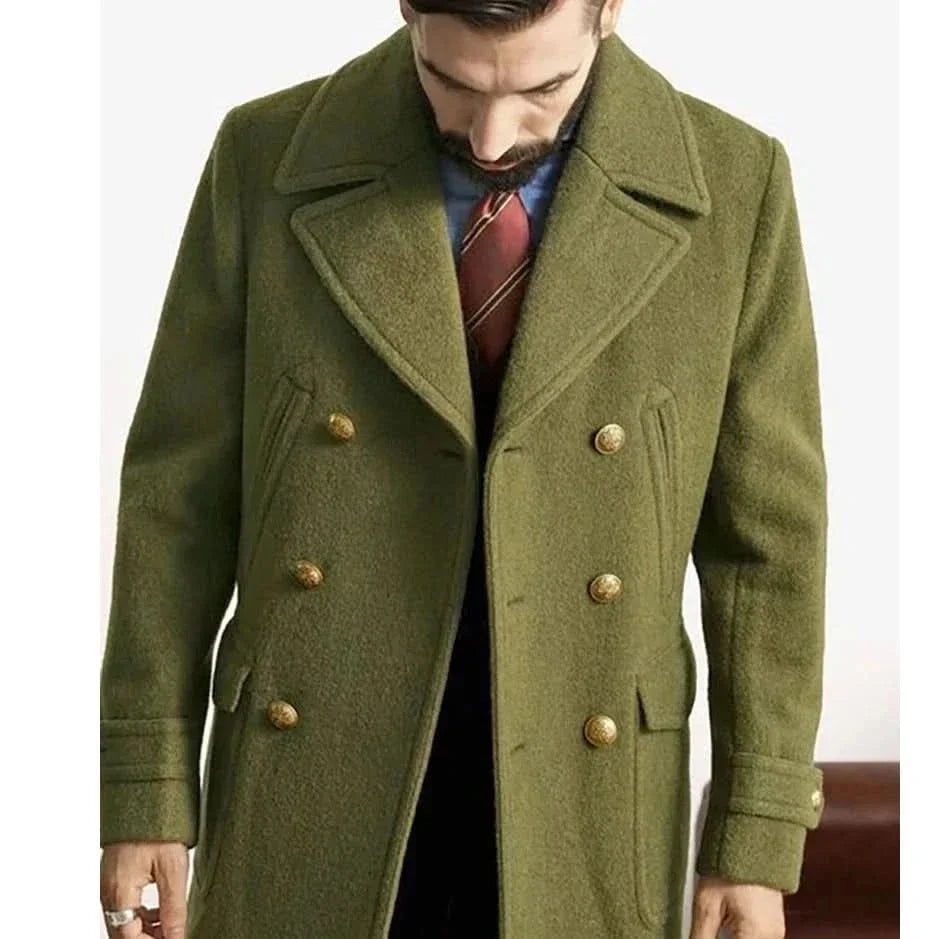 Men's Double-Breasted Peacoat with Gold Buttons and Wide Notch Lapels 3