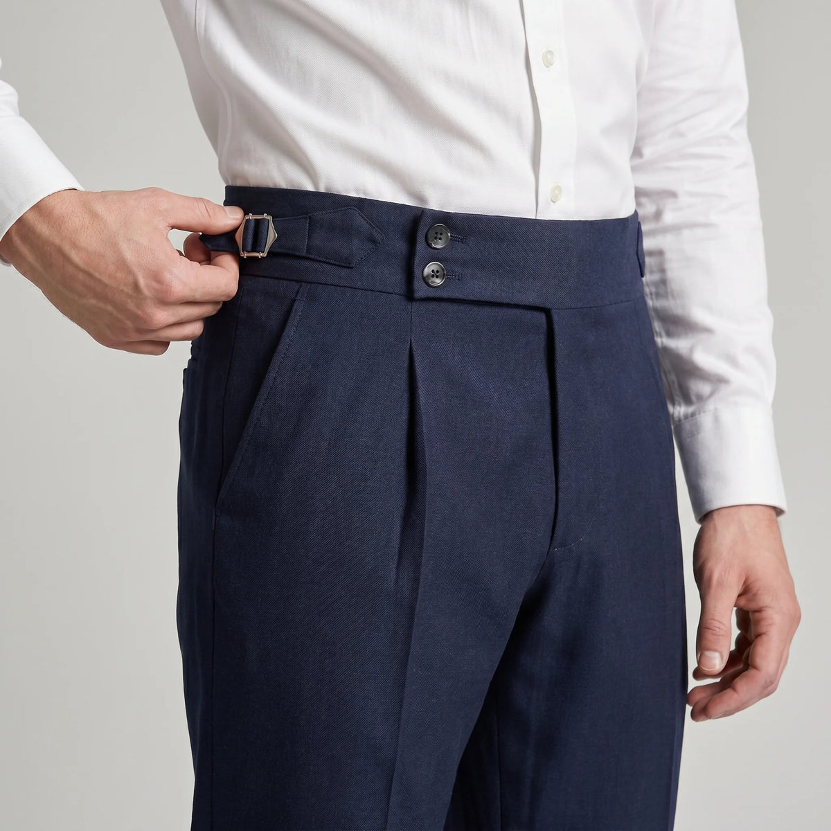 Men's Double-Pleat High-Waist Tapered Trousers with Side-Adjuster Buckles 3