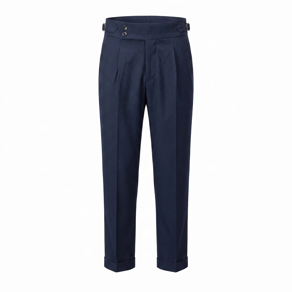 Men's Double-Pleat High-Waist Tapered Trousers with Side-Adjuster Buckles 4