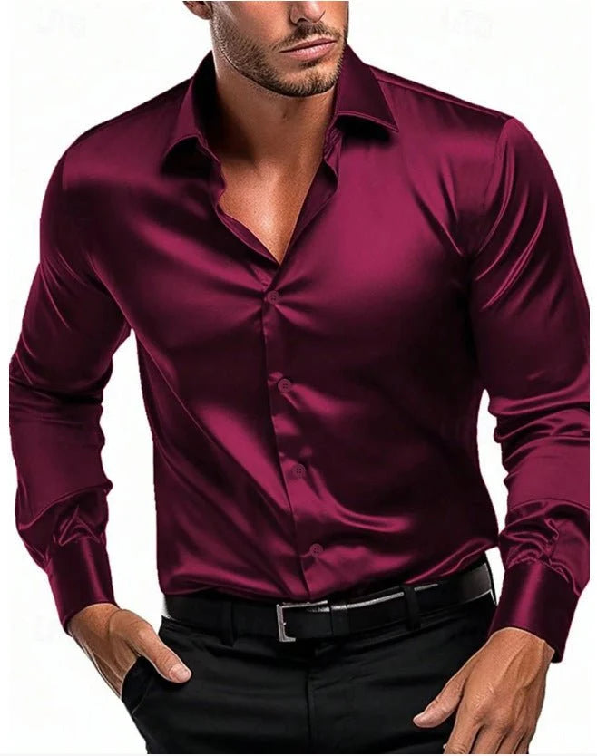 Men's Dress Shirt with Satin Sheen and Italian Collar 0