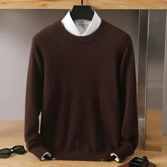 Men's Fine Knit Crew Neck Sweater with Ribbed Cuffs and Hem 5