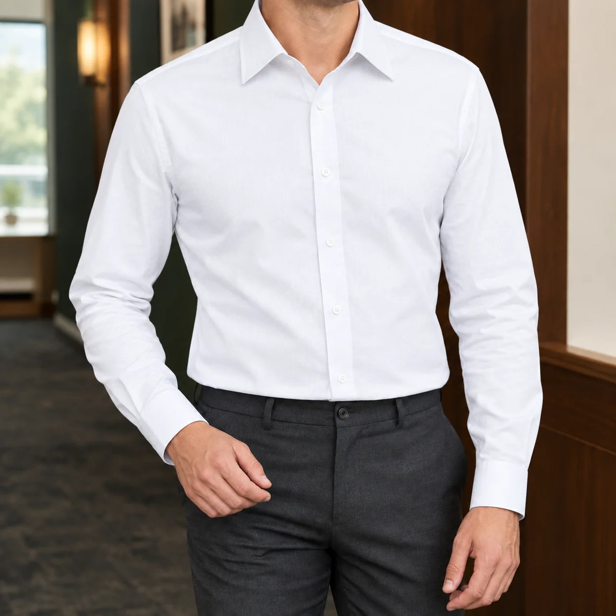 Men's Fitted Button-Front Dress Shirt with Pointed Spread Collar 6