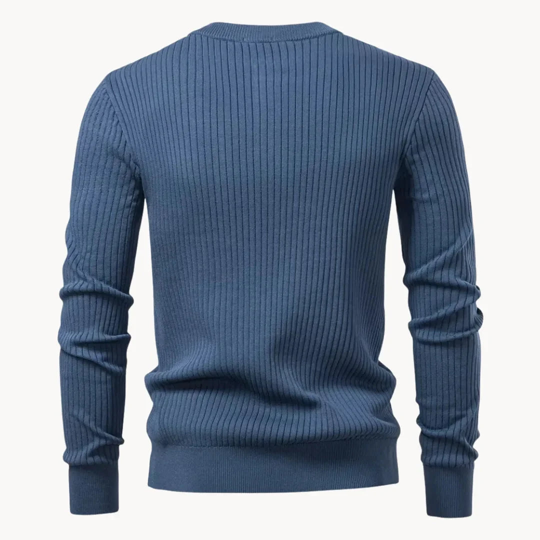 Men's Fitted Round Neck Sweater with Button Closure and Elastic Cuffs 7