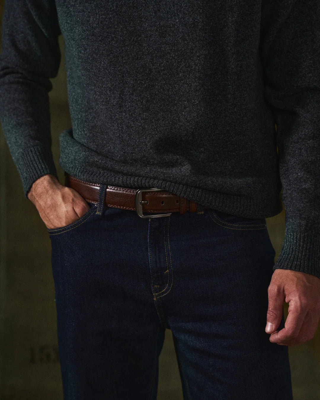 Men's Full-Grain Leather Belt with Polished Buckle 3