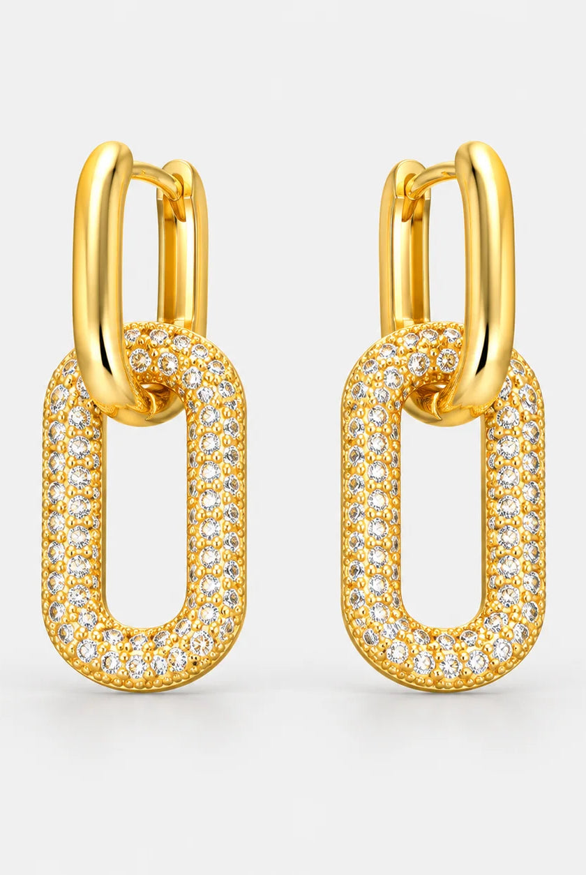 Men's Gold Rectangular Link Drop Earrings with High-Polish Finish 0