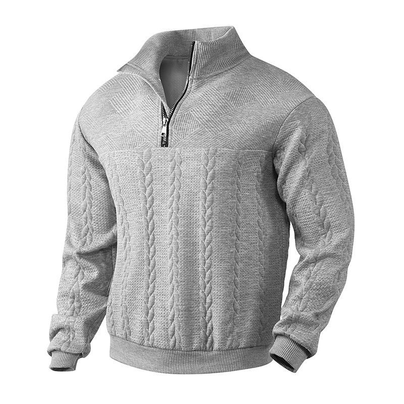 Men's Half-Zip Jacquard Knit Sweater with Ribbed Sleeves and Hem 3