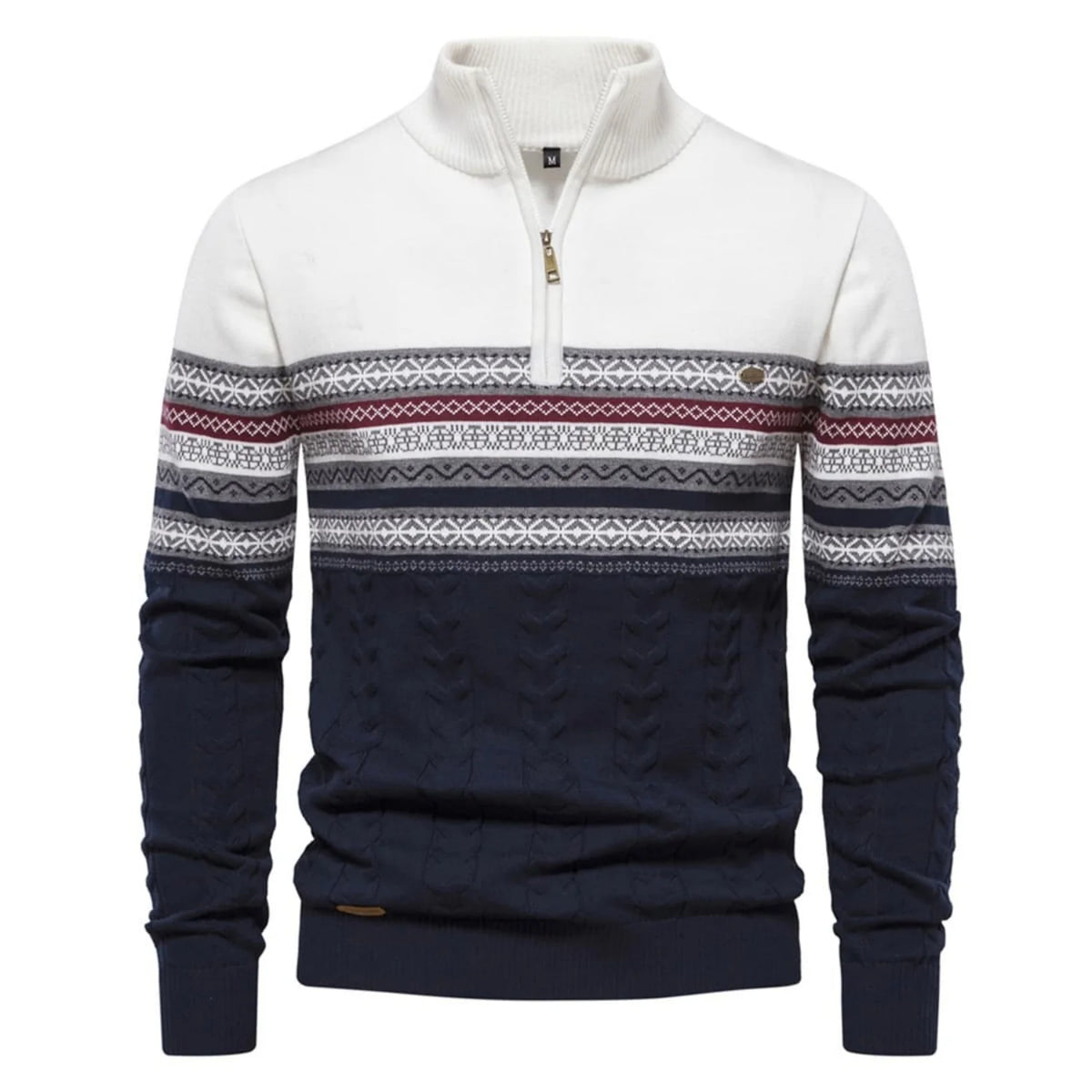 Men's Half-Zip Sweater with Stand Collar and Nordic Pattern 0