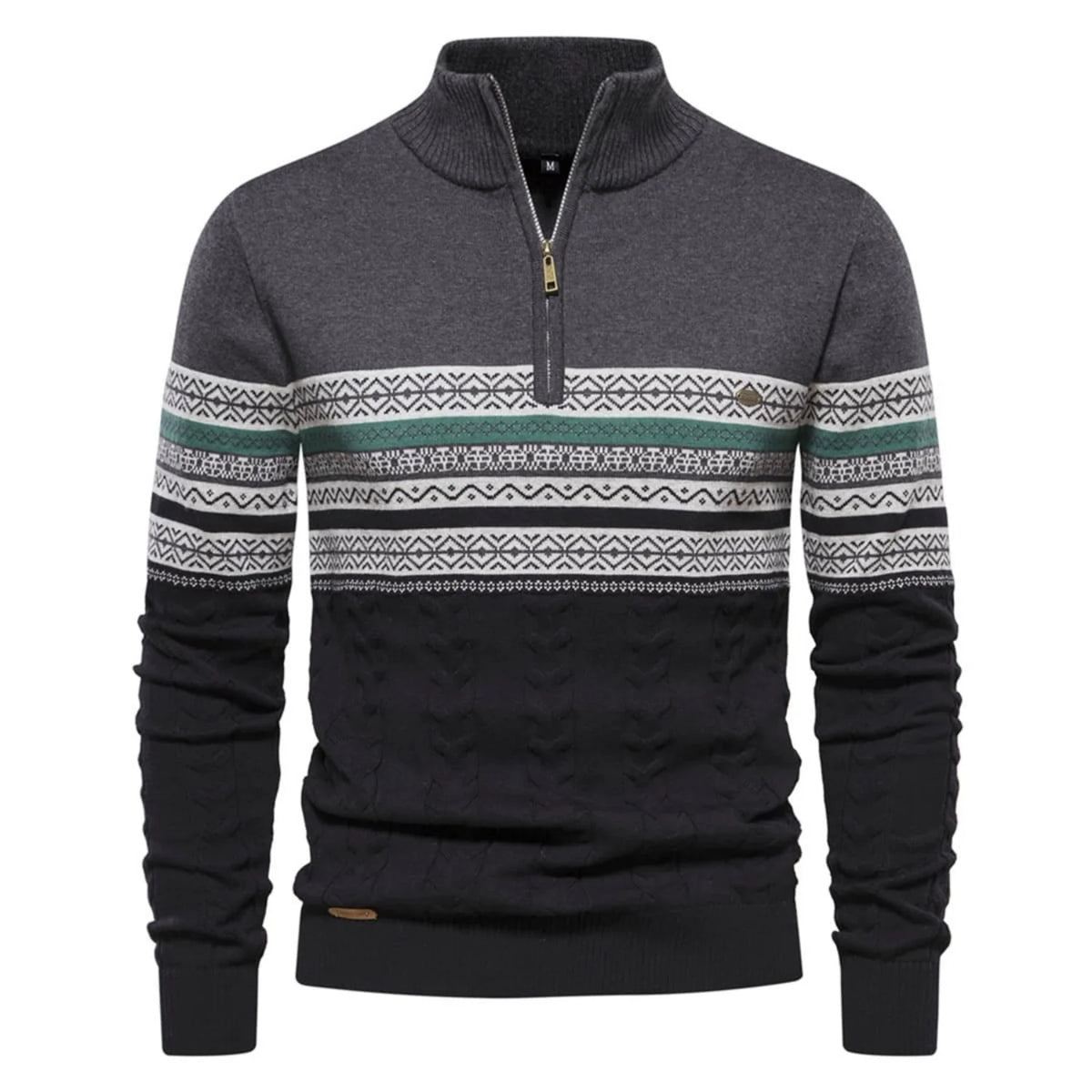 Men's Half-Zip Sweater with Stand Collar and Nordic Pattern 1