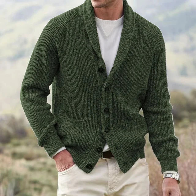 Men's Heavy Ribbed Knit Shawl Collar Cardigan Sweater with Five-Button Front 4