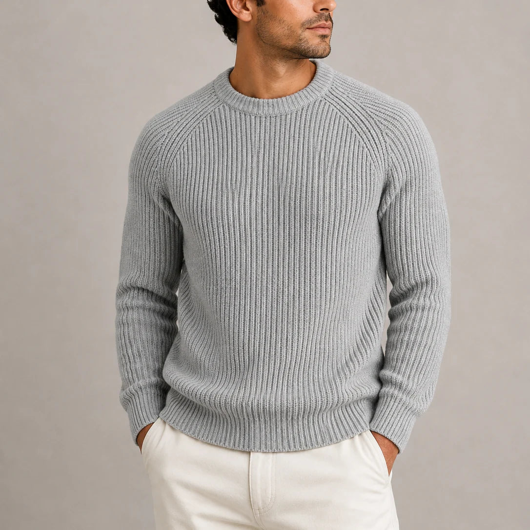 Men's Heavyweight Fisherman Rib Knit Sweater with Round Neckline 0