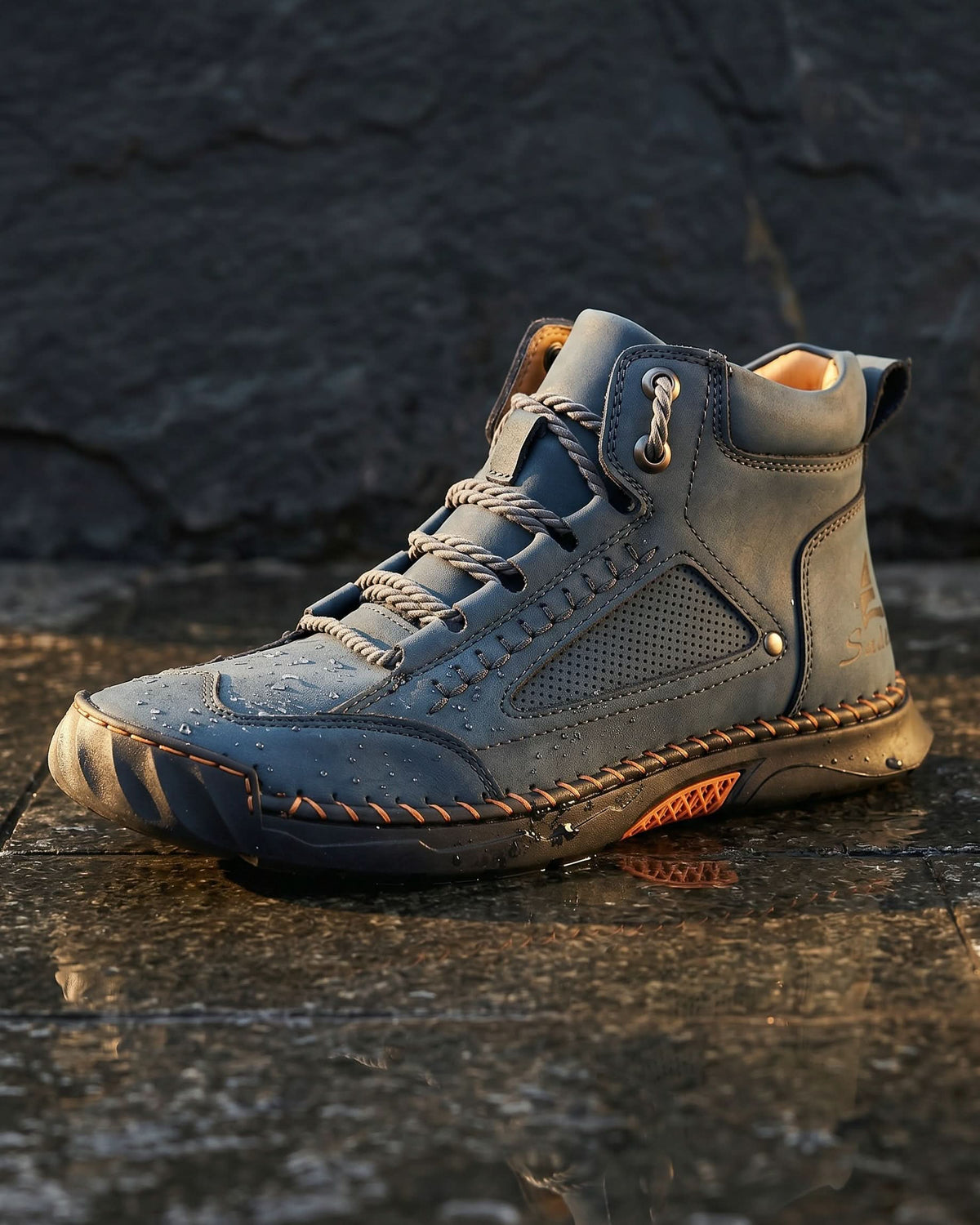 Men's High Ankle Lace-Up Boots with Stitch Detailing and Rugged Sole 7
