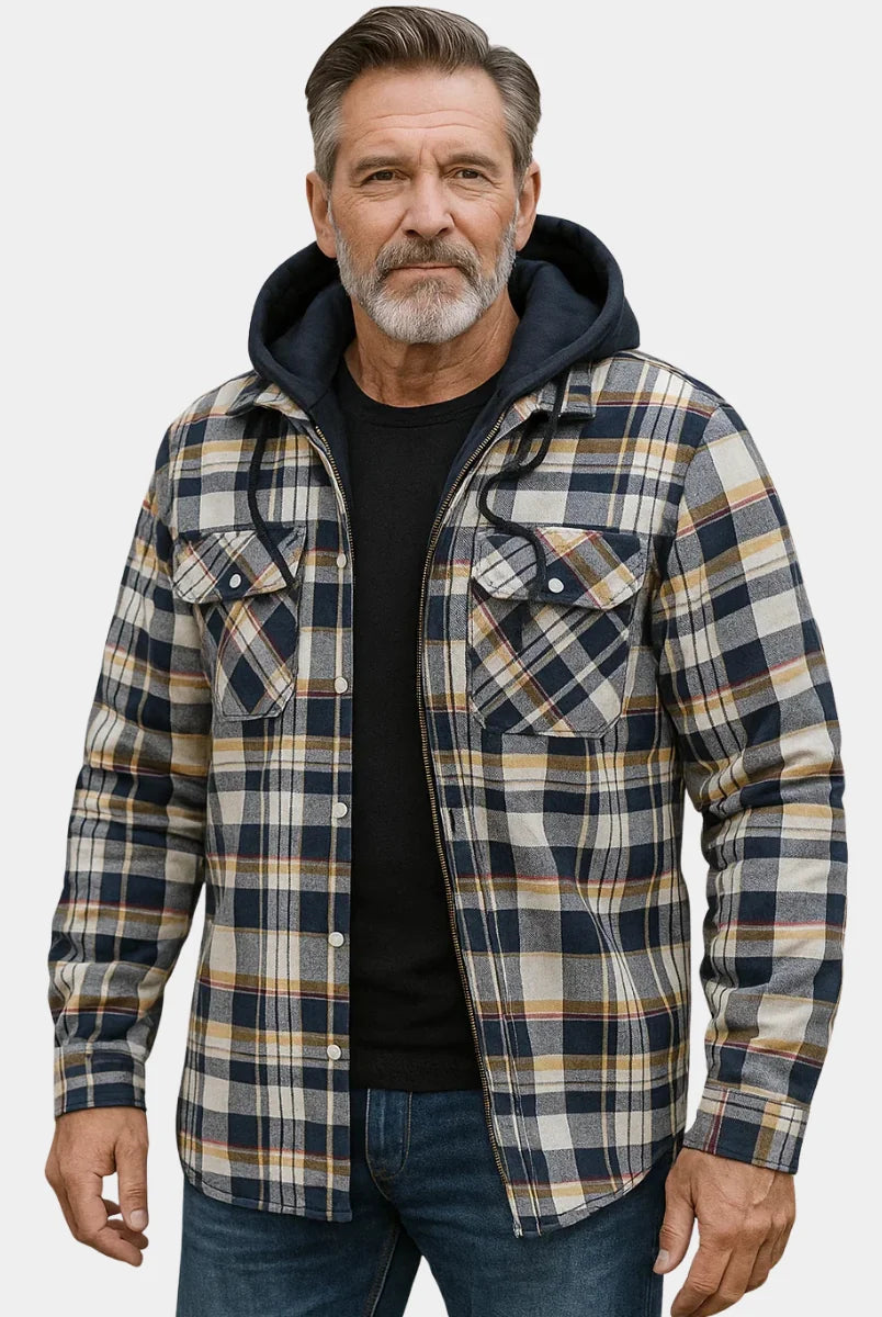Men's Hooded Flannel Shirt Jacket with Fleece Lining 1