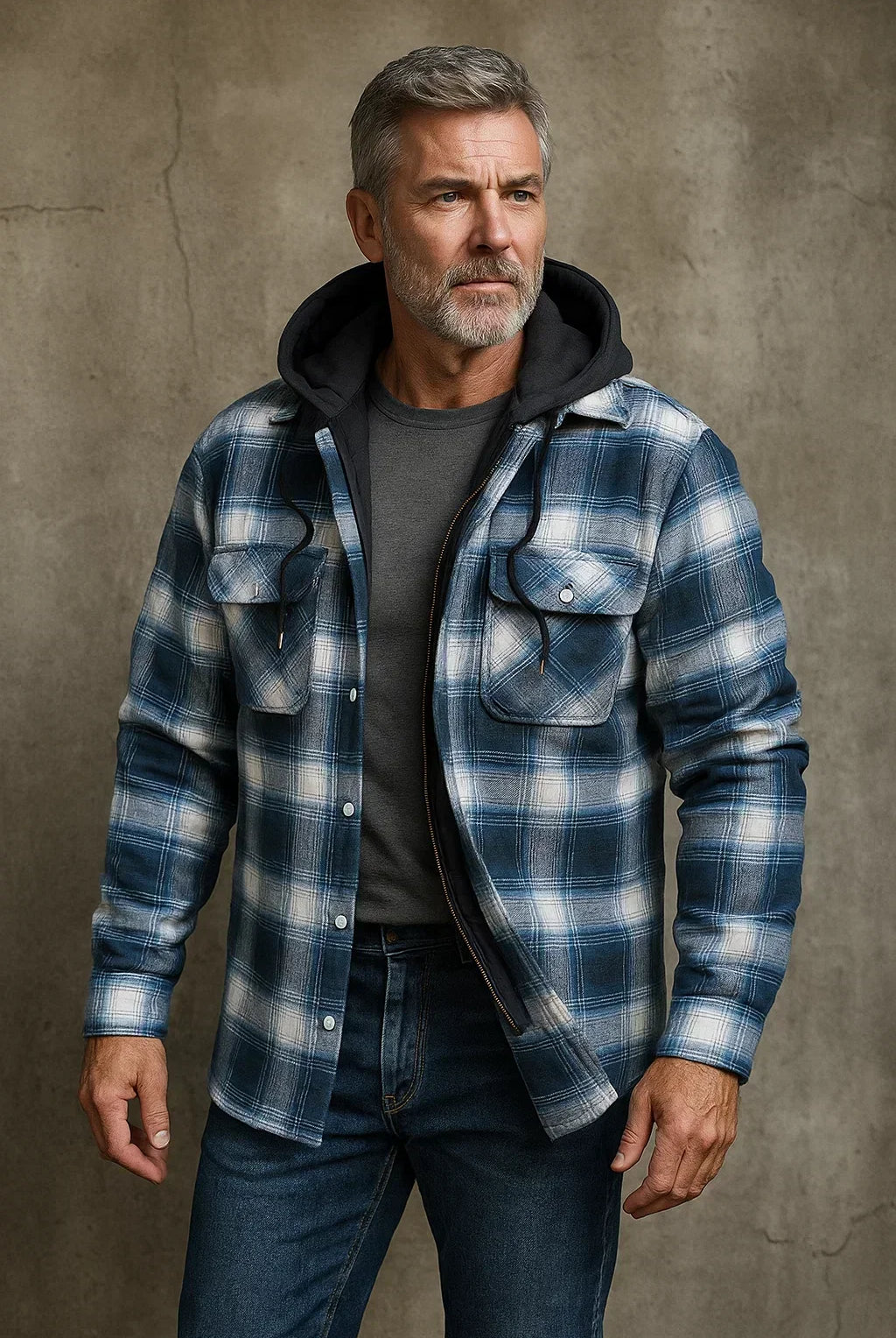 Men's Hooded Flannel Shirt Jacket with Fleece Lining 2
