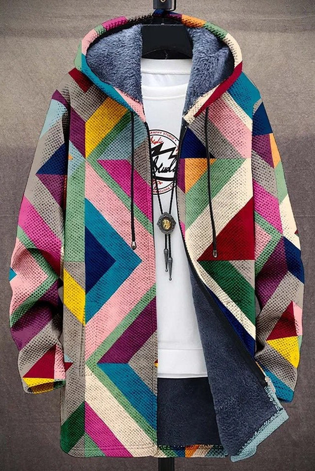 Men's Hooded Jacket with Geometric Pattern and Cozy Lining 0
